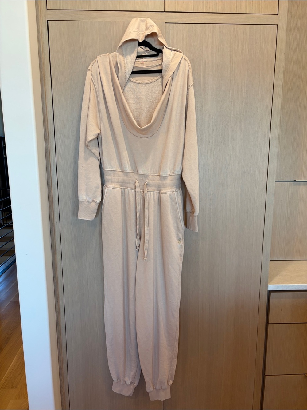 Free People Cream Hooded Long-Sleeve Jumpsuit